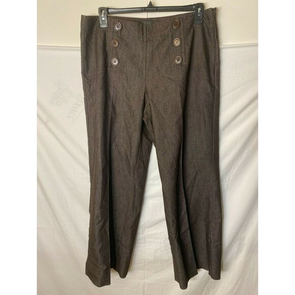 NYC BROWN SAILOR STYLE DRESS PANTS WOMENS SIZE 16 BUTTONS SIDE ZIP Nautical XL - Picture 1 of 2